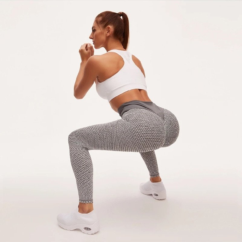 CHRLEISURE-Calça de ioga cintura alta sem costura, roupa respirável para academia, exercícios, flexões, para mulher